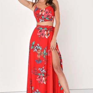 Lulus Red Floral Two Piece Set